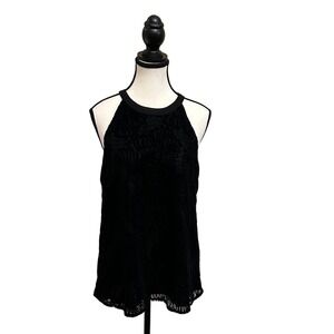 LOFT Black Sleeveless Halter Top Floral Lace Overlay Elegant Party Blouse Sz S